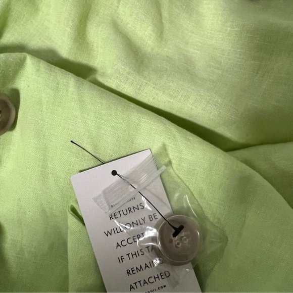 plus size ELOQUII linen lime neon green square neck puff sleeve culotte jumpsuit - Picture 4 of 8